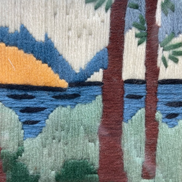 Vintage crewel green and brown tree framed art. - Picture 3 of 7